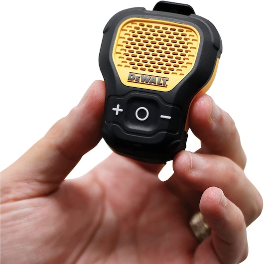 Hero shot of compact wearable speaker, offering hands-free audio for convenient listening.