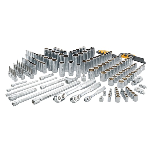 Profile of DEWALT 192 piece mechanics tool set.