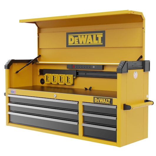 Three-Quarter View of DEWALT® 52 in. 6-Drawer Tool Chest on White